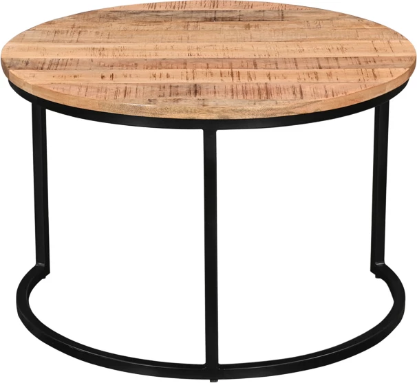 Set tavolina kafeje Frina, 3 copë, dru mango natyral, këmbë metalike të zeza