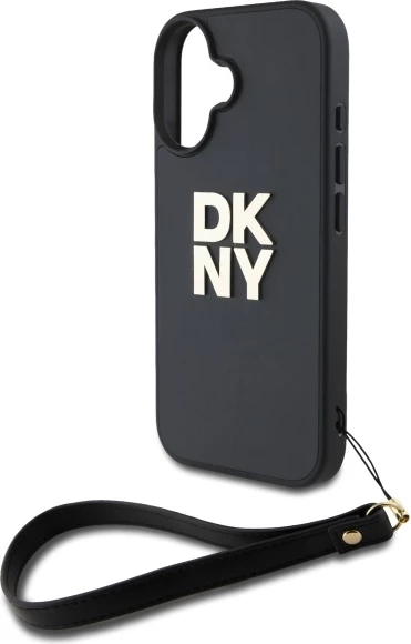 Mbështjellës DKNY Wrist Strap Stock Logo për iPhone 16, i zi