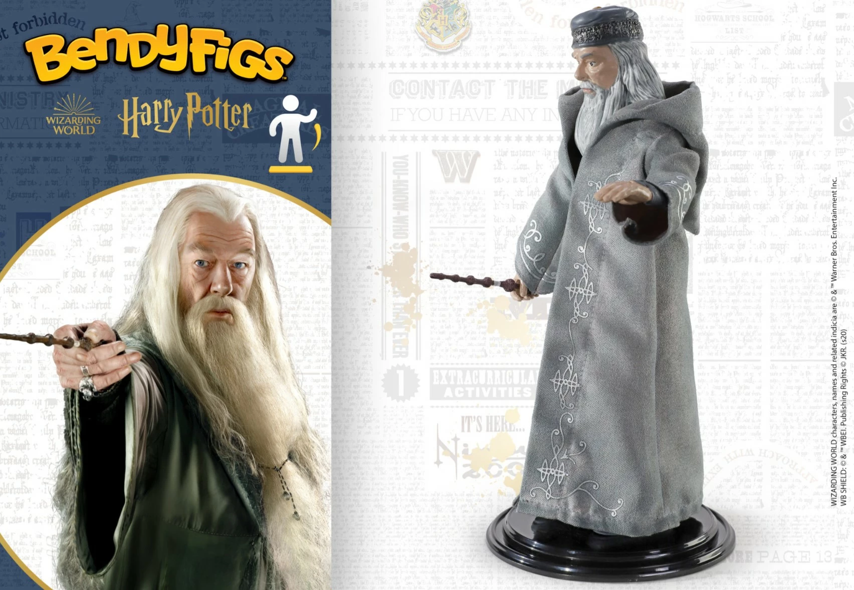 Figurinë NOBLE COLLECTION Bendyfigs Harry Potter Albus Dumbledore 19 cm, e përkulshme, me mbajtëse