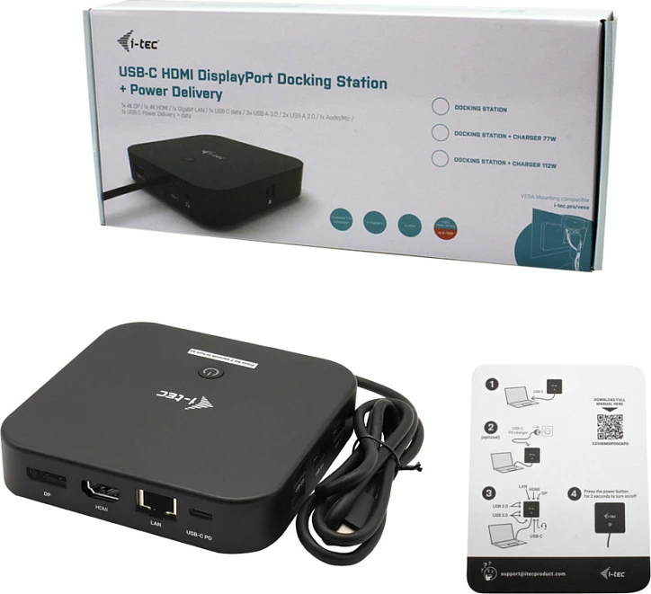 Stacion docking I-Tec USB-C, HDMI + DisplayPort, LAN Gigabit, Power Delivery 100W, 2x 4K@60Hz, i zi