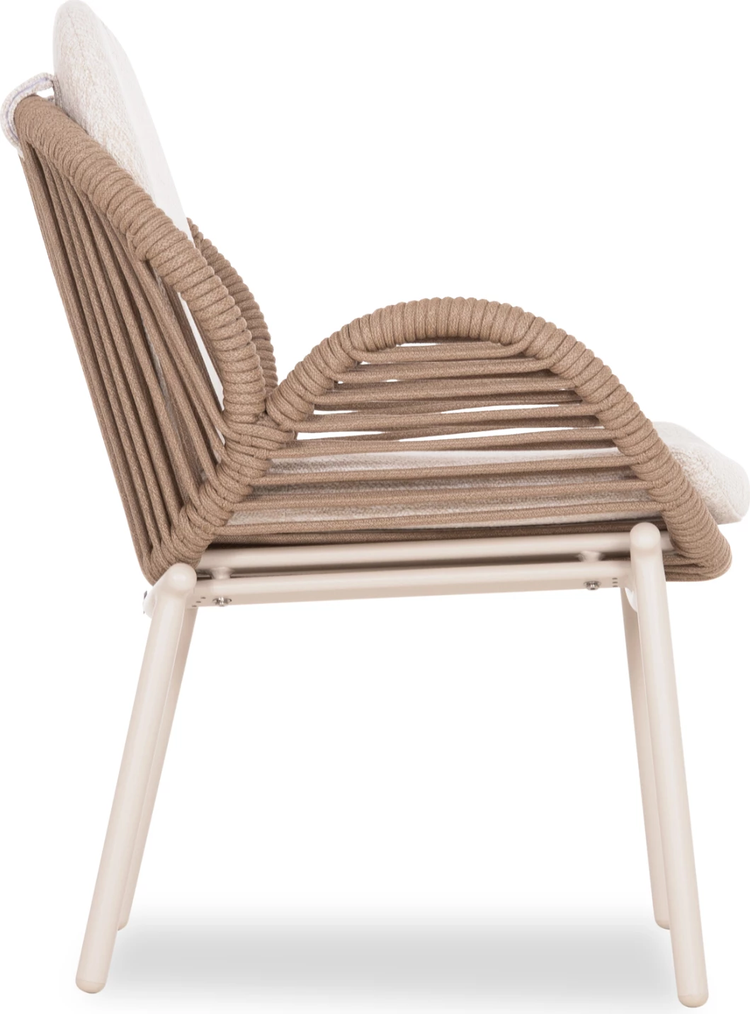 Karrige ngrënieje RIVEN, alumin, litar, jastëk bezhë, 62x69x82cm