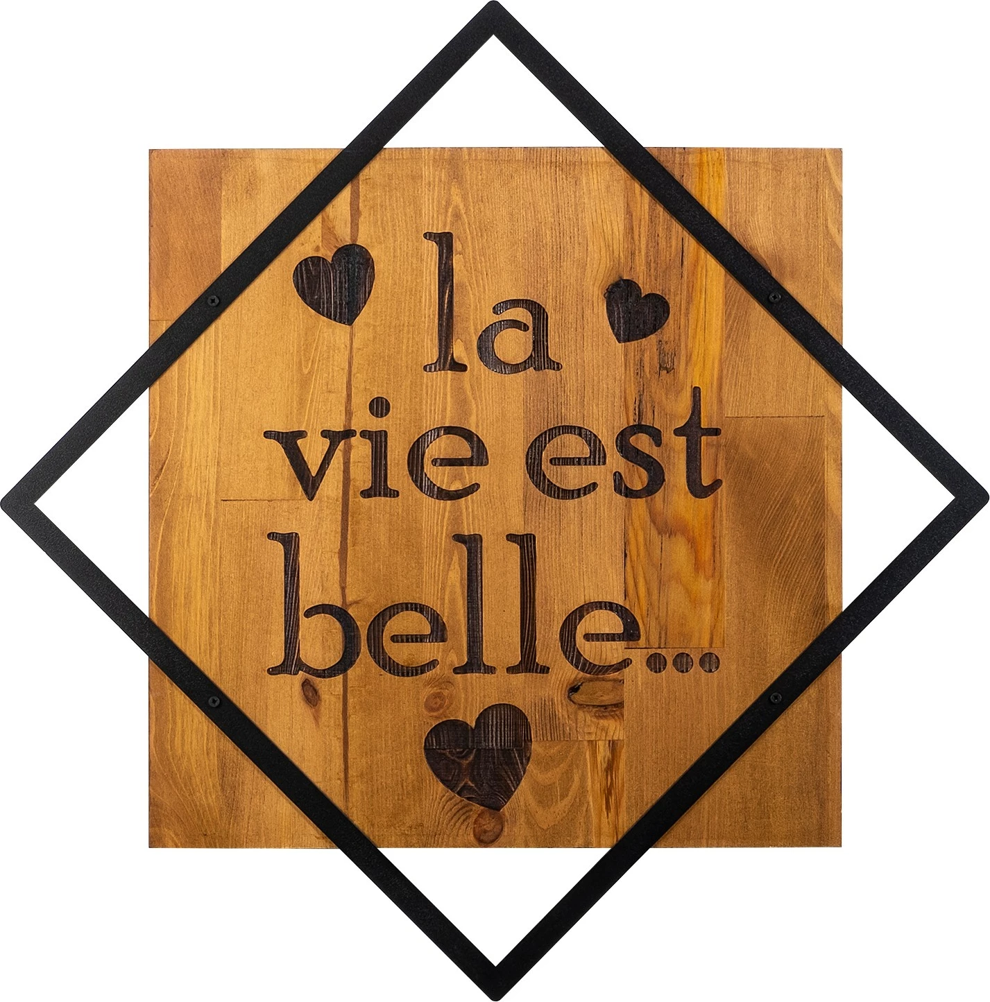 Aksesor dekorativ muri prej druri, Wallity, La Vie Est Belle, ngjyrë arre, e zezë, 54x54cm