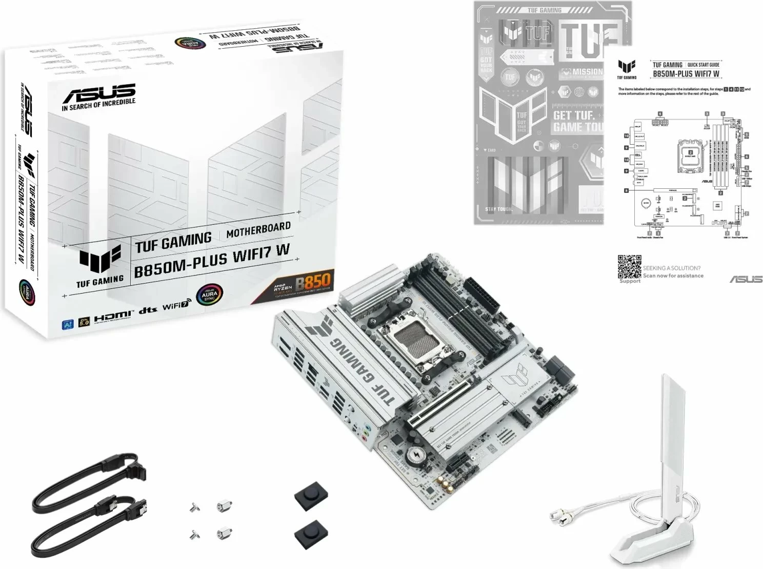 Pllakë amë Asus TUF Gaming B850M-PLUS WIFI7 W Micro ATX AM5 DDR5 256GB Wi‑Fi 7, e bardhë