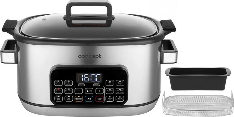 Multicooker/slow cooker Concept CK9000 6L 1250W 10 programe inox me shportë avulli dhe formë silikoni
