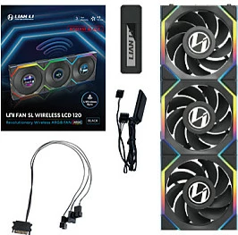 Ventilatorë për kasë Lian Li UNI FAN SL Wireless LCD 120 ARGB Reverse Blade, 120mm, 3-pack, zi