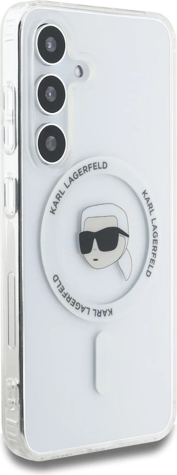 Mbështjellës Karl Lagerfeld Samsung Galaxy S25, MagSafe, logo Karl Head, i bardhë