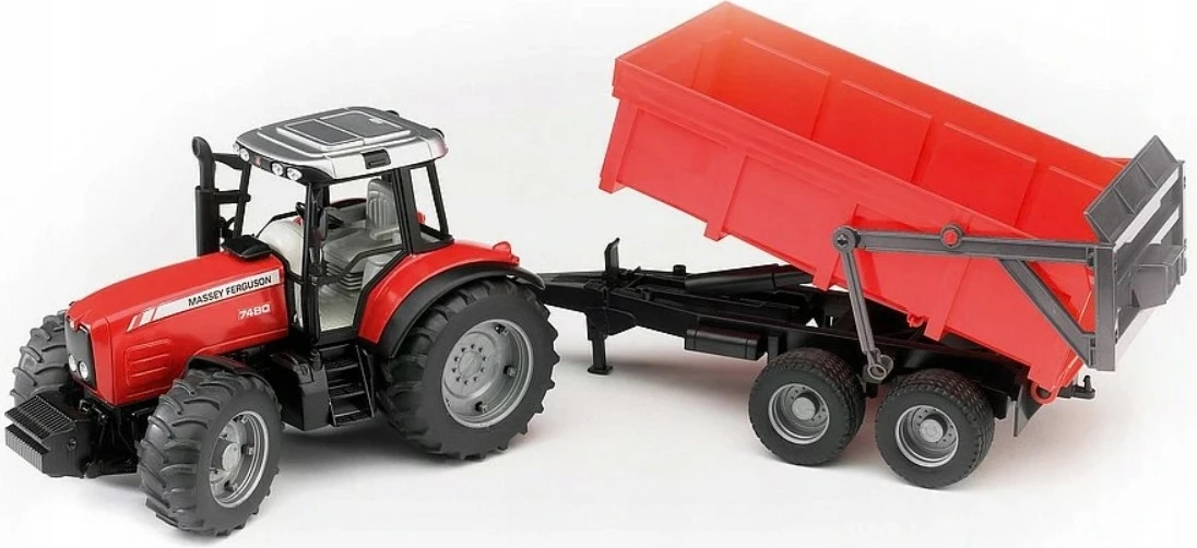 Lodër traktor Massey Ferguson me rimorkio dump BRUDER BR-02045, plastikë, kuqe/zezë