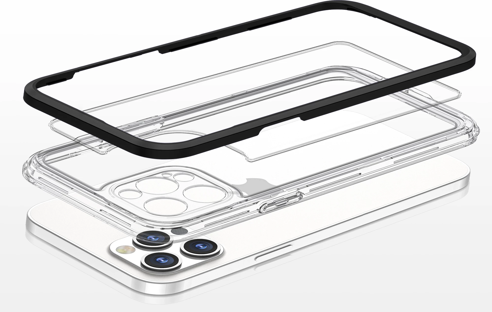 Mbështjellës Hurtel Hybrid Armor Clear 3in1 për iPhone 12 Pro Max, i tejdukshëm me kornizë të zezë