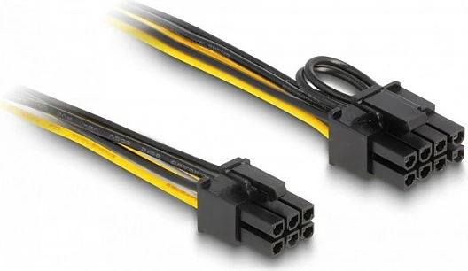 Kabllo rryme PCIe DeLOCK 6-pin në 2x 6+2-pin, 50 cm, e zezë/verdhe
