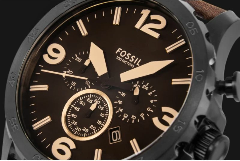 Orë dore për meshkuj Fossil Nate JR1487, e zezë/kafe, me kuti