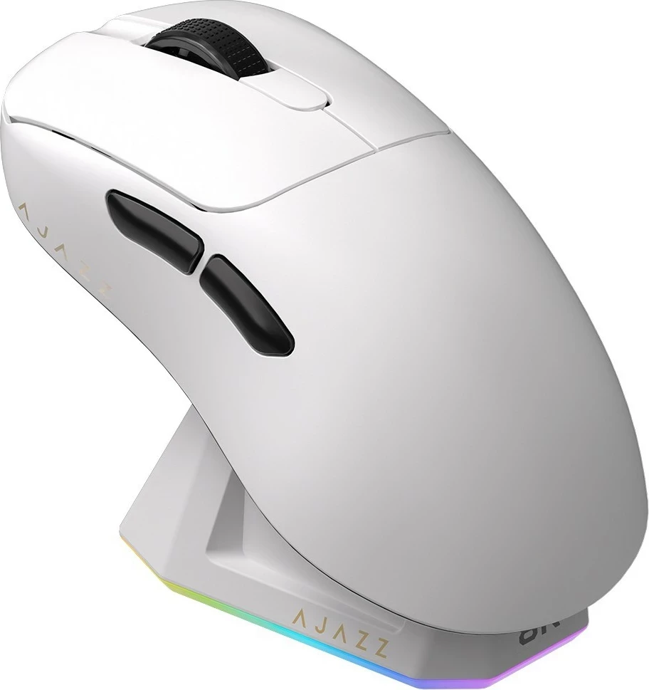 Maus pa kabllo Ajazz AJ179 Pro, PAW3395, 26,000 DPI, 8K, me dock karikimi, i bardhë
