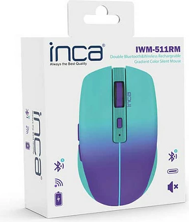 Maus Inca IWM-511RM, wireless & Bluetooth, 1600 DPI, 6D, blu/vjollcë