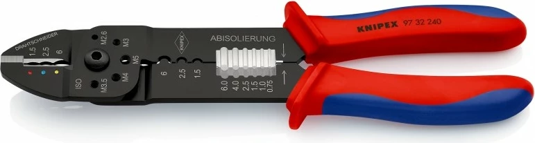 Vegël krimpimi Knipex 97 32 240, çelik, dorezë plastike, zi/blu/kuqe