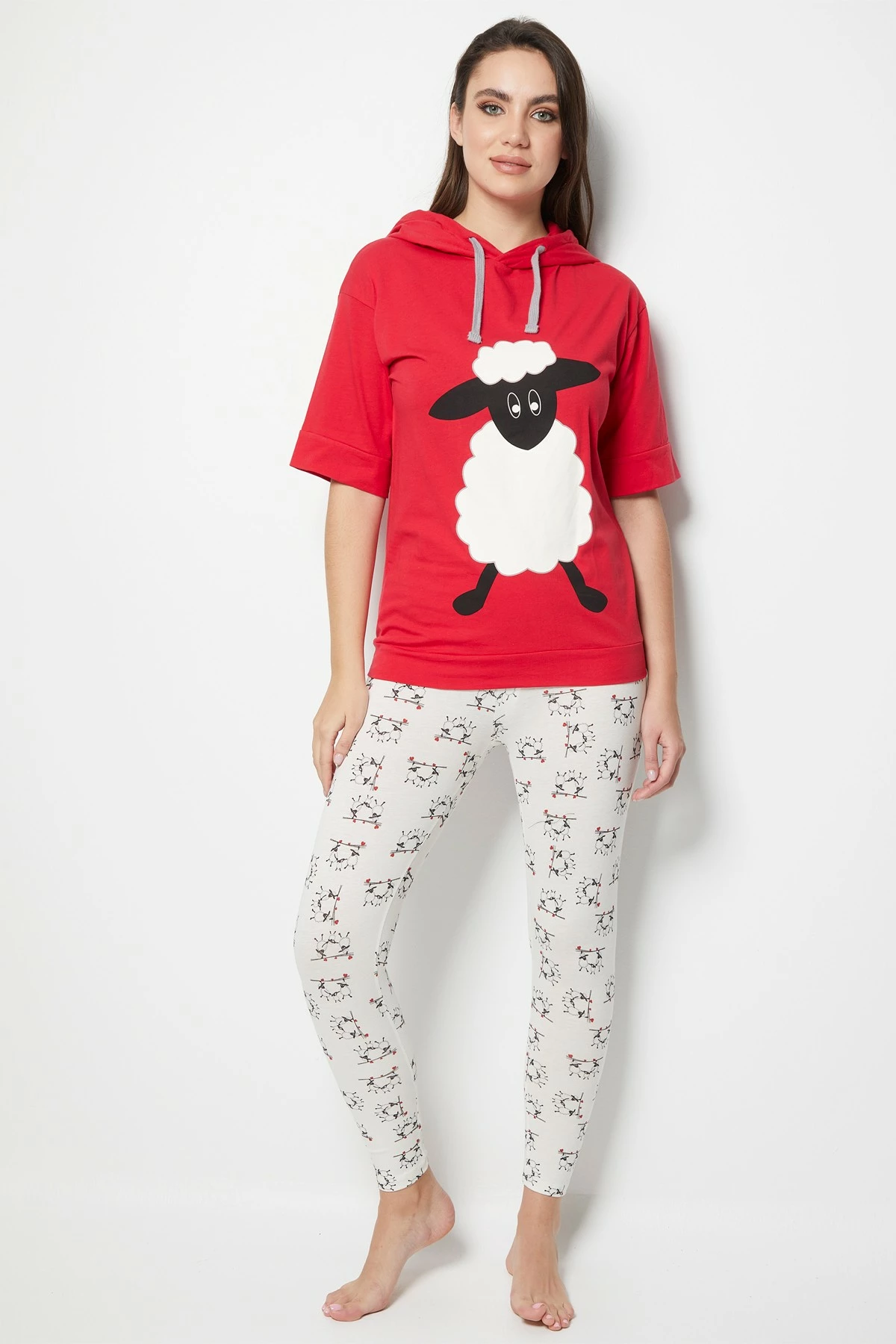 Set pizhamash për gra, ngjyrë e kuqe e errët, Jumeon 002-000501