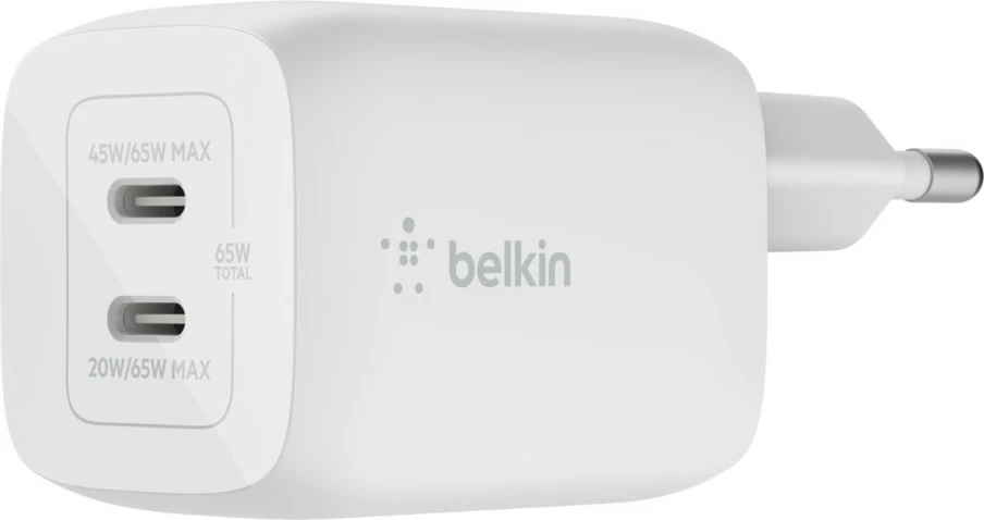 Karikues Belkin WCH013vfWH, 65W, 2x USB Type-C, i bardhë