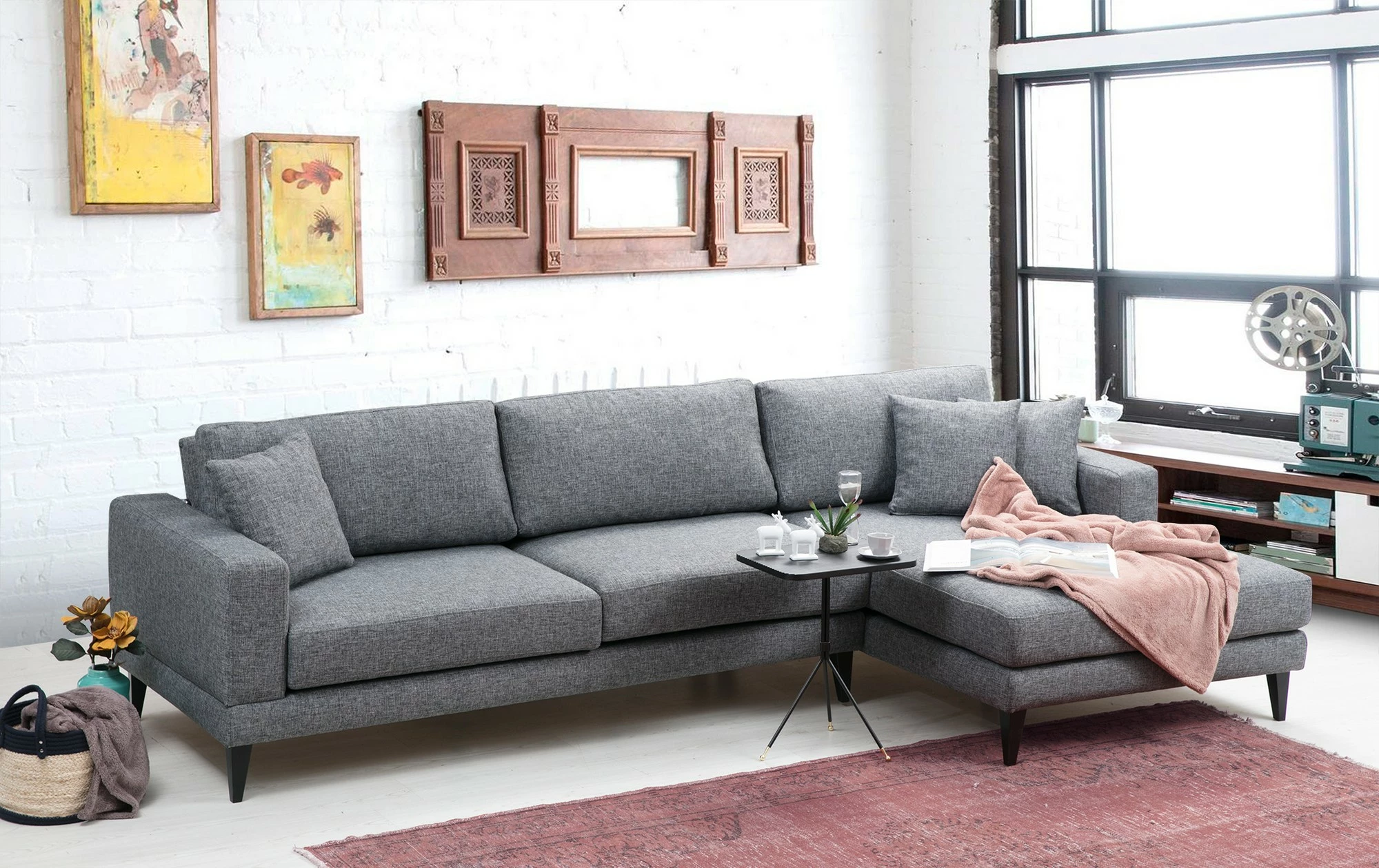 Kënd-sofë krevati Atelier del Sofa, kënd nordik djathtas (L3+Chl), ngjyrë gri e errët