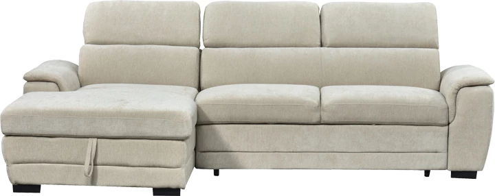 Këndare Dreamora me hapësirë për depo, kënd i djathtë, stof bezhë, 270x167x82cm