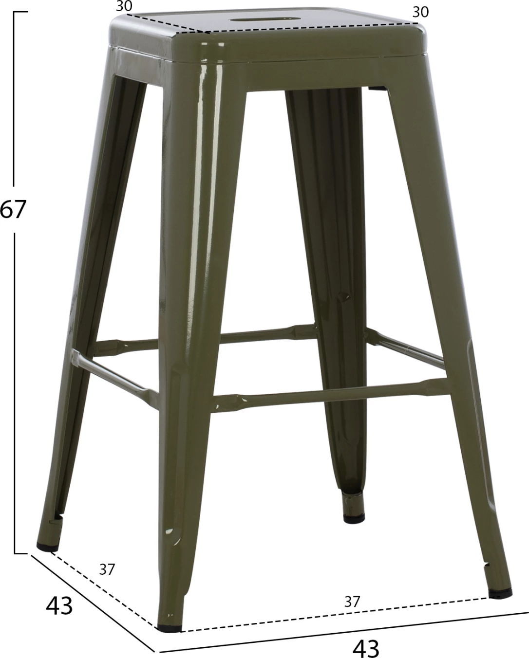 Karrige për bar, lartësi mesatare, MELITA-PRO, metal, ngjyrë ulliri e errët, 43x43x67 cm