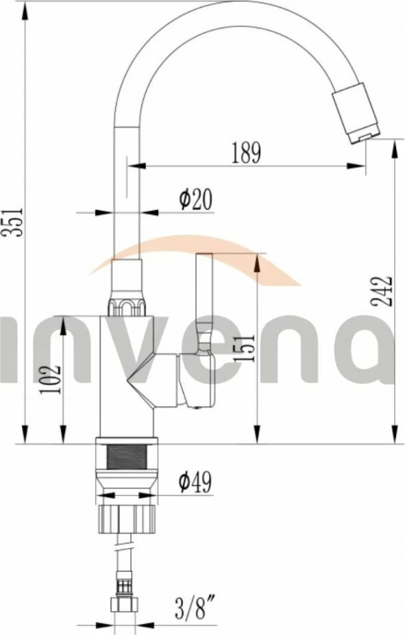 Rubinet kuzhine Sourcing KITCHEN MIXER GLAMOUR FLEXBLACK/GOLD, një-lever, 351 mm, montim mbi banak, me set ujitjeje 20 m, zi/ari