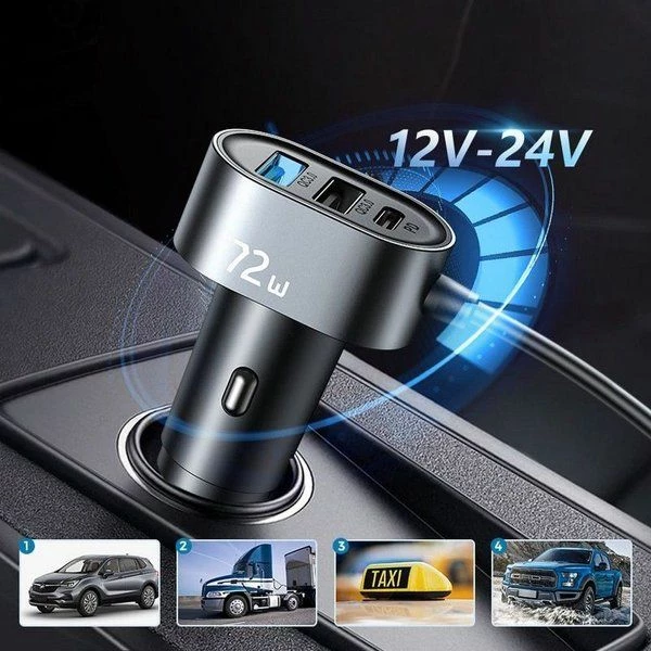 Karikues veture Joyroom JR-CL05 72W 5 porta (3x USB-A + 2x USB-C) 3A, kabllo 1.5m, e zezë