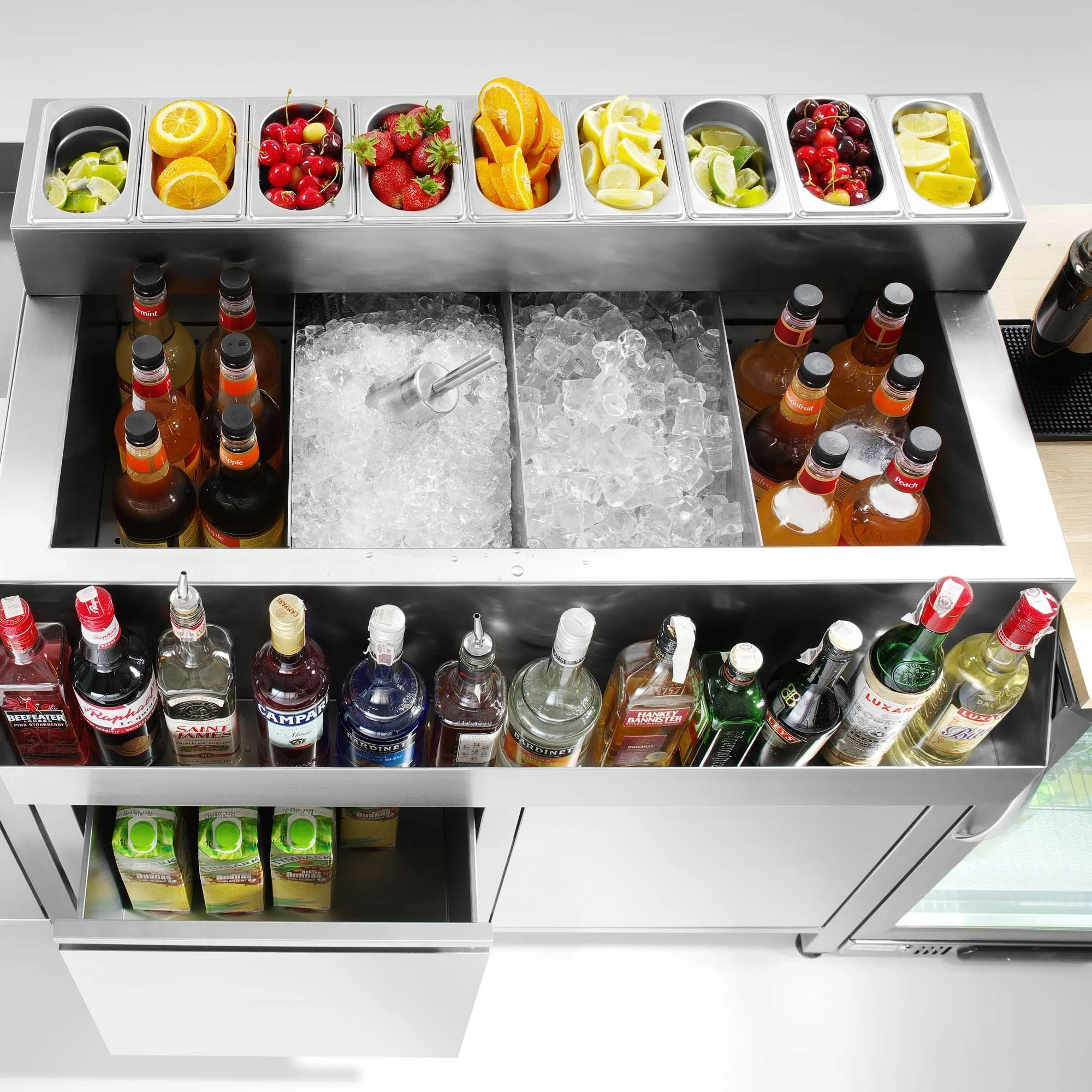 Kuti akulli për banak (drop-in), Barmatic, kapacitet 6 kg, çelik inox AISI 304, kapak rrëshqitës, argjend