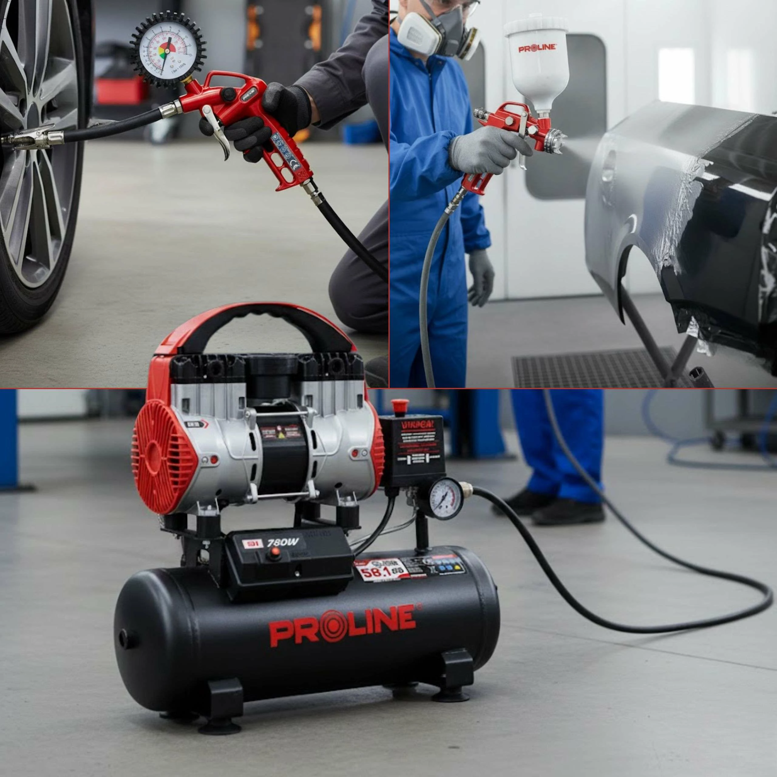 Kompresor ajri pa vaj PROLINE P200003, 9L, 750W/1HP, 8 bar, 167 L/min, kuqe/zezë