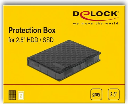 Kuti mbrojtëse DeLOCK për HDD/SSD 2.5", plastike, 105x80x15 mm, gri