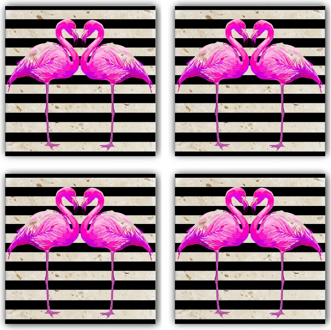 Nën gota prej guri natyral, flamingo, shumëngjyrëshe, set prej 4 copë, TBA4587470324