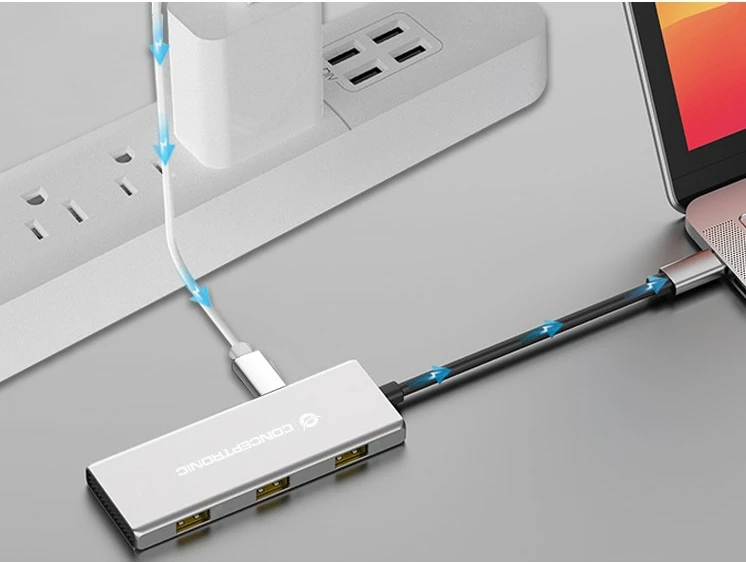 Dock Conceptronic 7-1 USB-C në 3xUSB-C/3xUSB-A, 25cm, gri