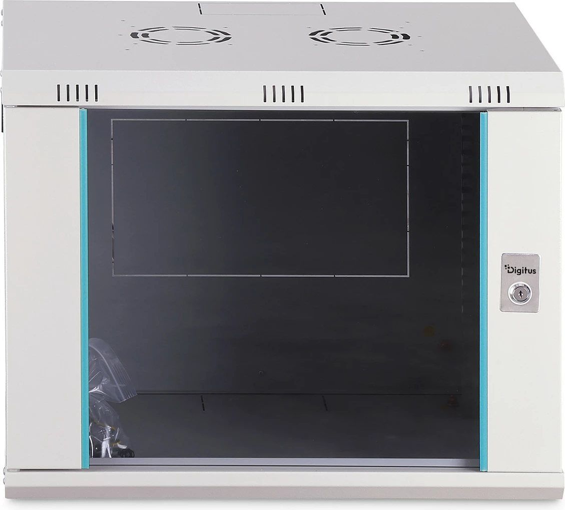 Kabinet rrjeti muror Digitus Dynamic-N 9U, 600x450mm, derë xhami, gri e çelët