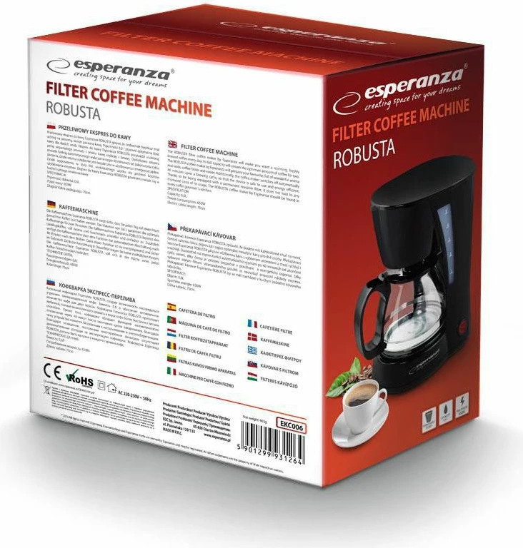 Aparat kafeje me pika Esperanza EKC006 650W 600ml (4 filxhanë), i zi