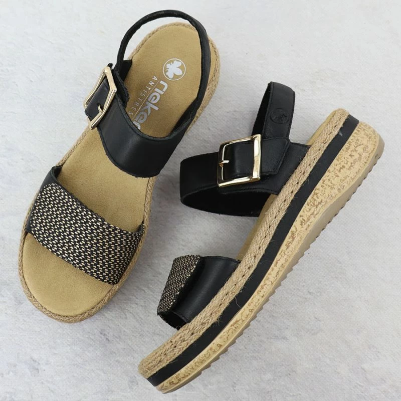 Sandale platforme për femra Rieker V0951, të zeza