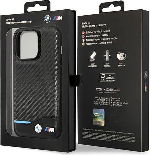 Mbështjellës BMW Leather Carbon për iPhone 14 Pro 6.1", i zi