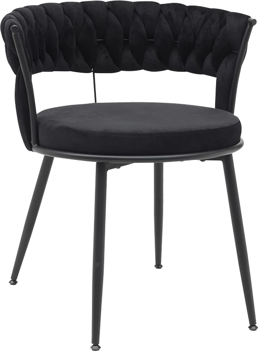 Karrige Alkia në kadife të zezë me këmbë metali të zezë 60x57x68cm