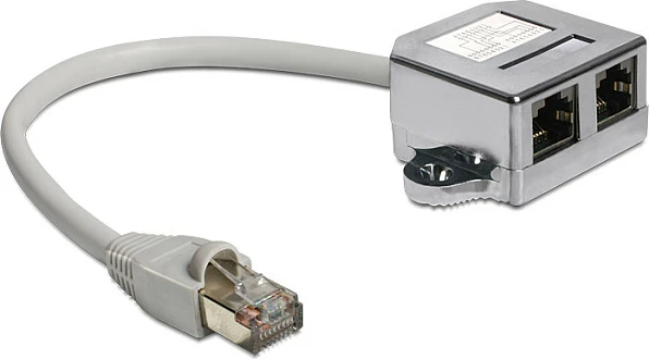 Adapter rrjeti DeLOCK 65177, RJ-45 mashkull në 2x RJ-45 femër, gri
