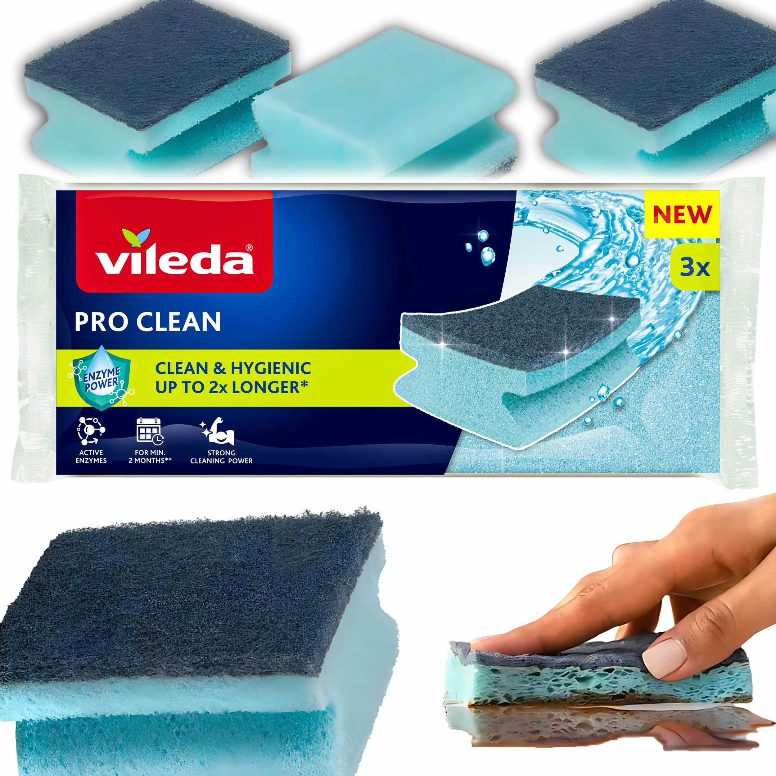 Sfungjer gërryes me enzima Vileda Pro Clean, 3 copë