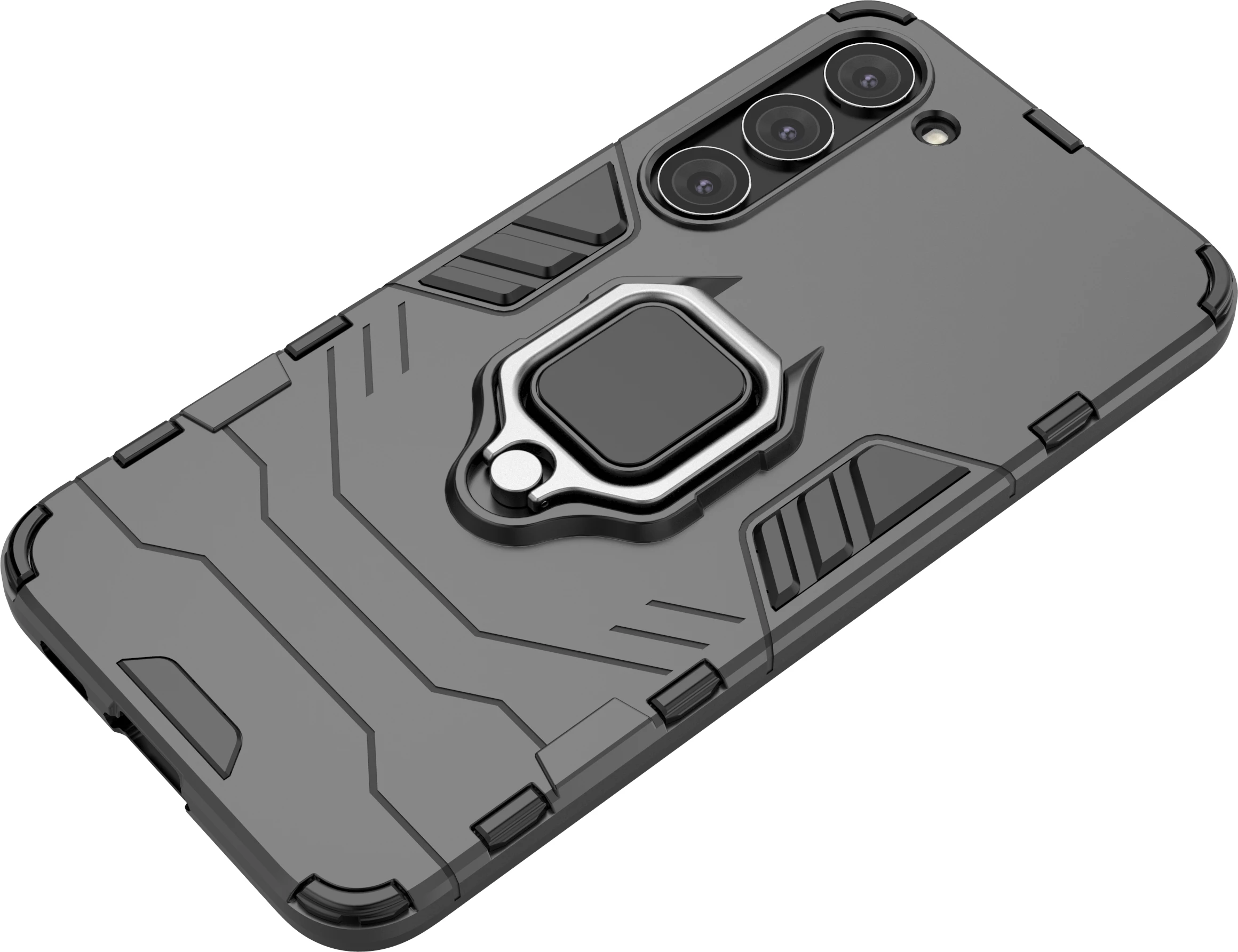 Mbështjellës Hurtel Ring Armor për Samsung Galaxy S23+, me unazë magnetike, i zi