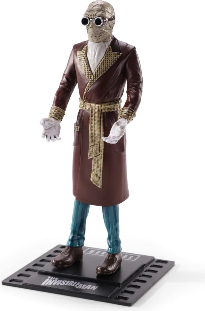 Figurinë koleksionuese e lakueshme NOBLE COLLECTION Bendyfigs Universal Monsters The Invisible Man 19 cm, me stand