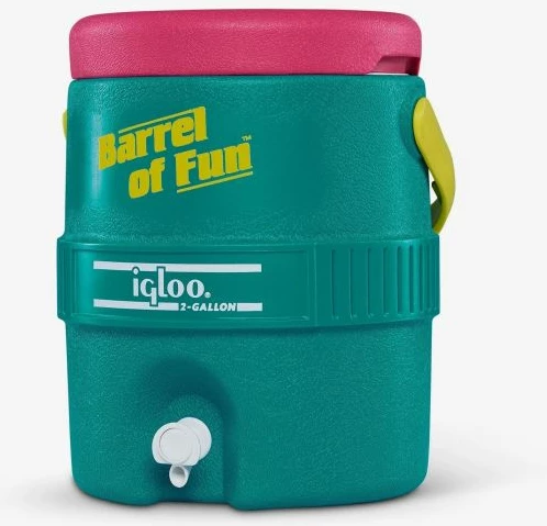 Kanë termo për pije IGLOO Retro Barrel of Fun 7.5L (2-gallon), turkeze me kapak rozë