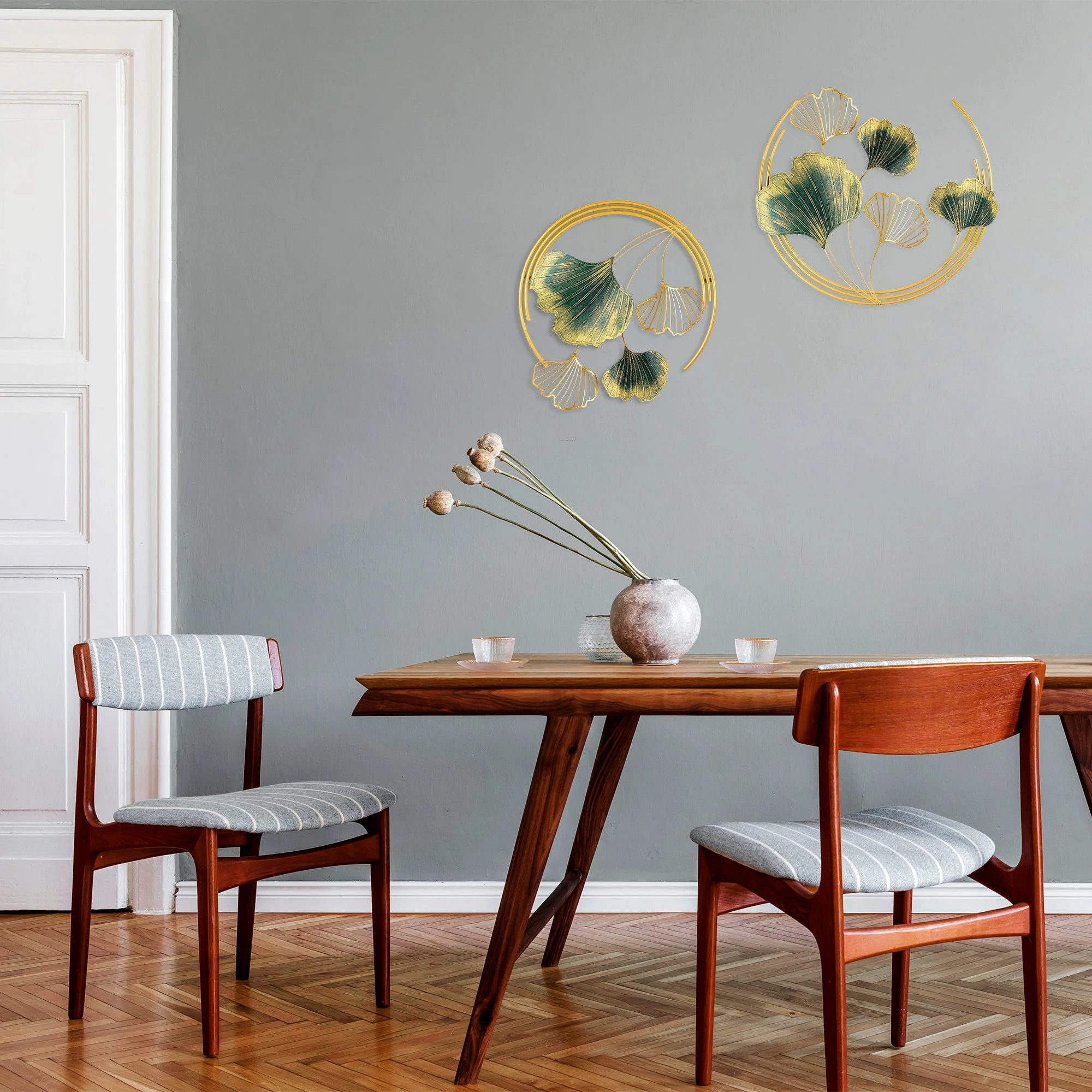 Aksesor dekorativ metalik për mur, Wallity Hancheng, ngjyrë e gjelbër dhe ari, 50x50x7cm