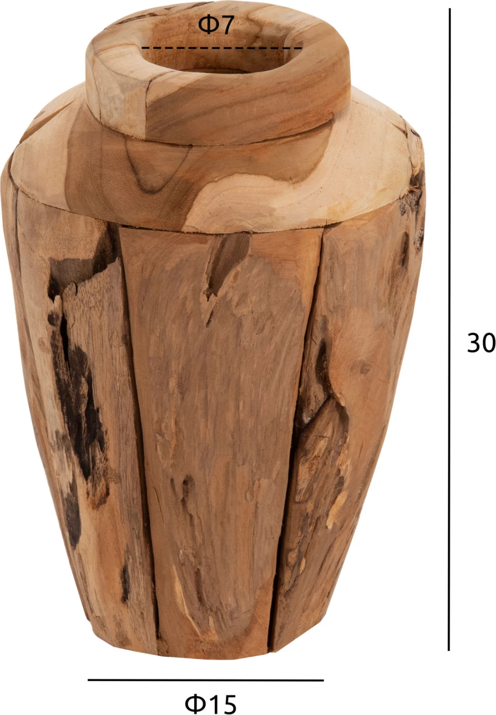Vazo dekorative FH7917, pjesë të ricikluara druri TEAK, ngjyrë natyrale, Φ15x30H cm