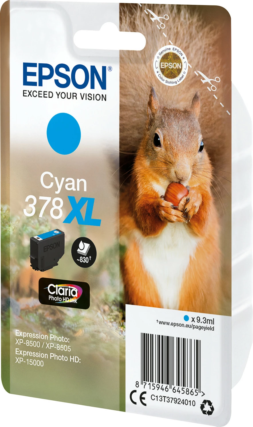 Toner Epson Squirrel Singlepack Cyan 378XL, Claria Photo HD, 9.3 ml