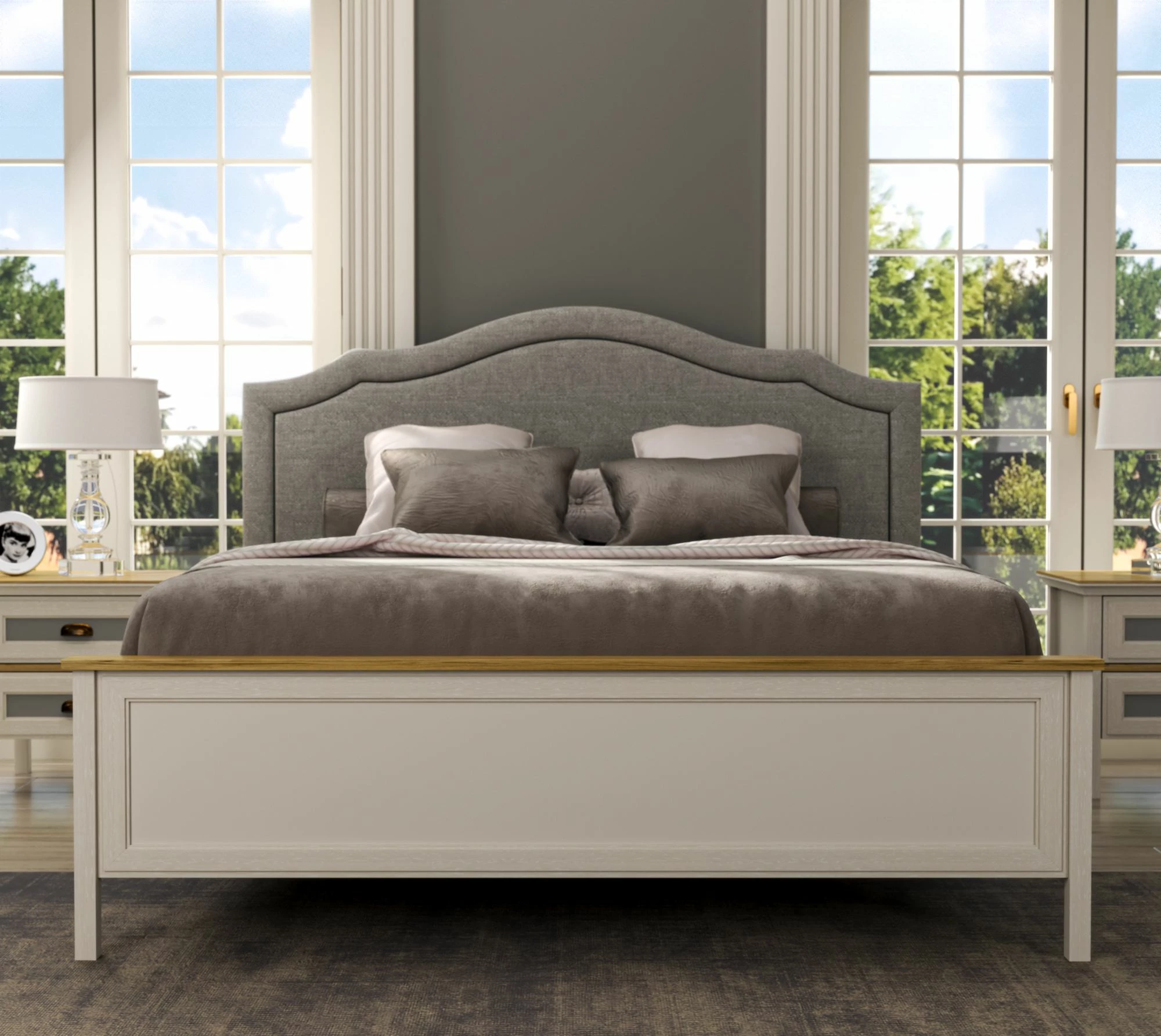 Krevat dopio Skye Decor, krem, lis, gri, FRN-21019