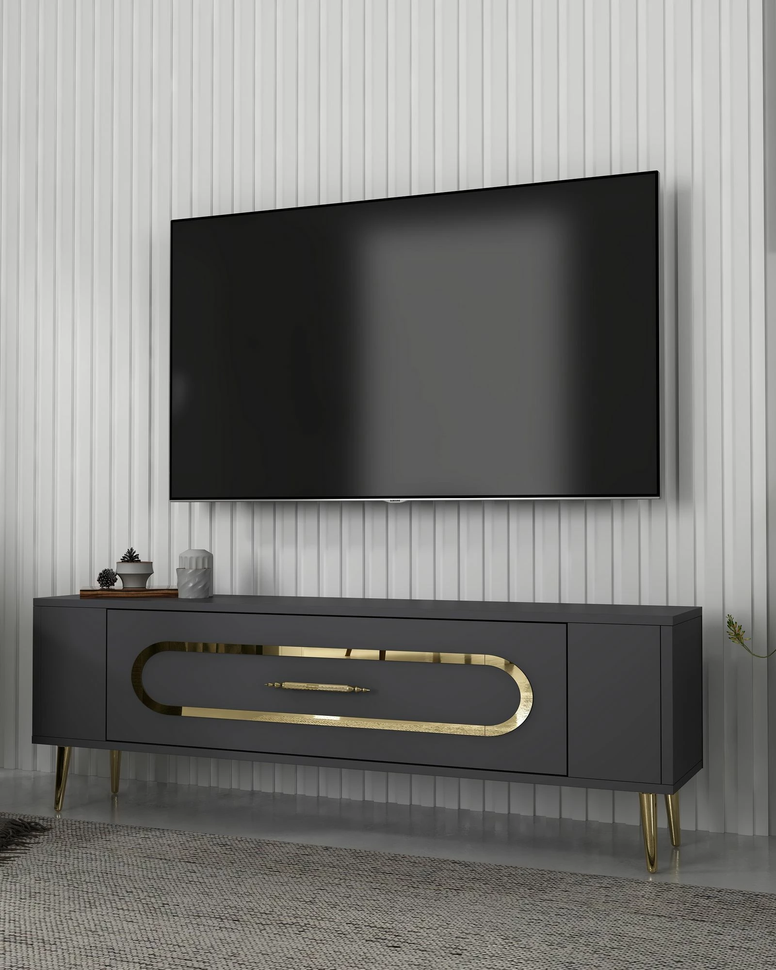 Komodë TV Skye Decor, Retrop3, anthracite, gold