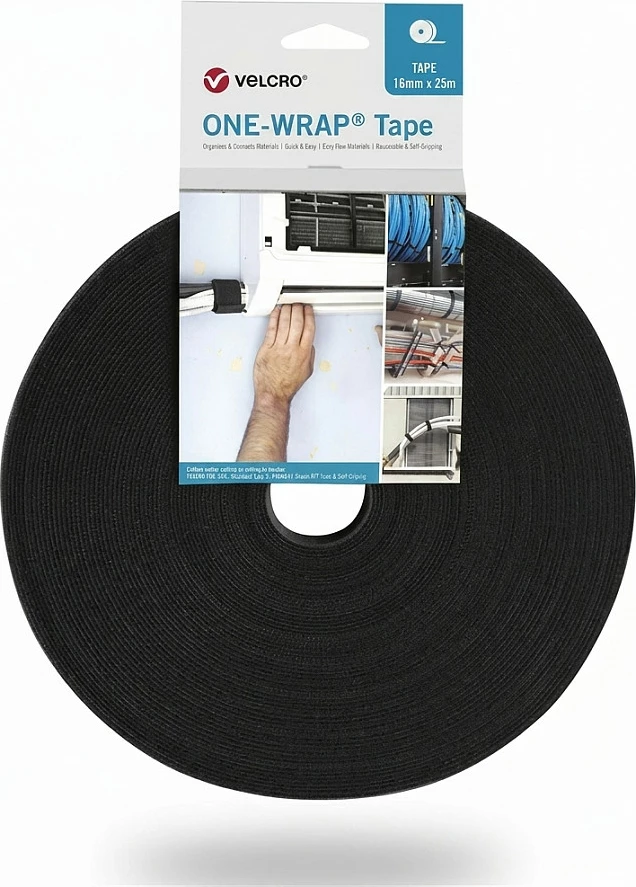 Shirit për organizim kabllosh VELCRO ONE-WRAP, 16mm x 25m, i zi