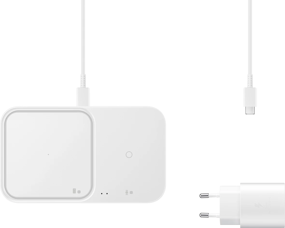 Karikues wireless Samsung Wireless Charger Duo EP-P5400TWEGEU, 15W, me kabllo USB-C, i bardhë, set