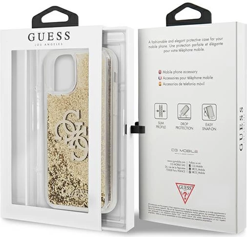 Mbështjellës Guess 4G Big Liquid Glitter për iPhone 11/XR, Ari