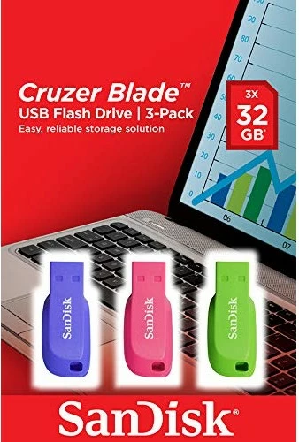USB stick Sandisk Cruzer Blade 32GB 3-pack vjollcë/rozë/e gjelbër