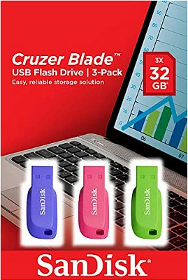 USB stick Sandisk Cruzer Blade 32GB 3-pack vjollcë/rozë/e gjelbër