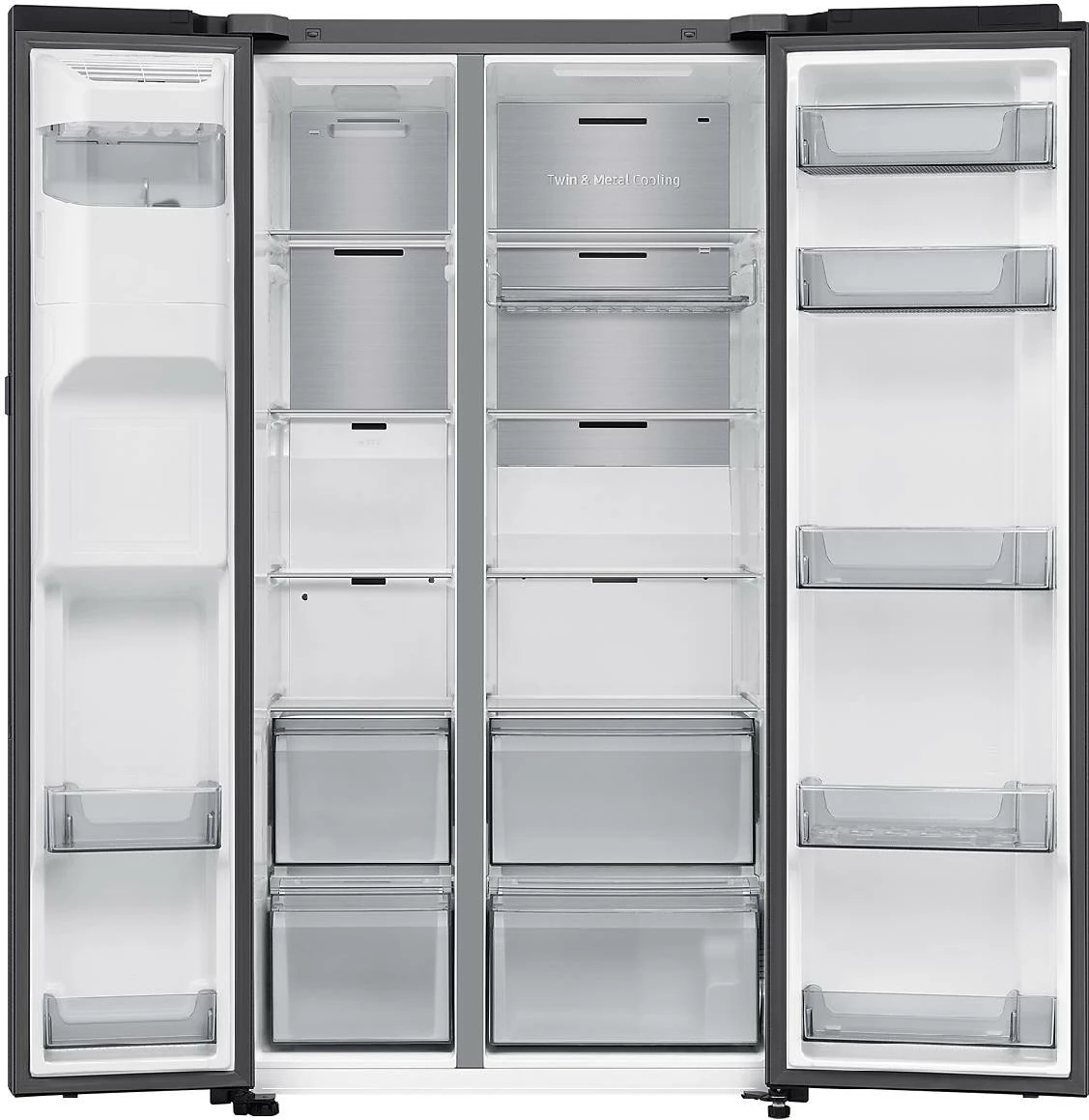 Frigorifer side-by-side, Samsung, SBS RS80F66KCFEO, 634 L, dispenser ujë/akull, SmartThings Bixby, klasa energjisë C, i zi